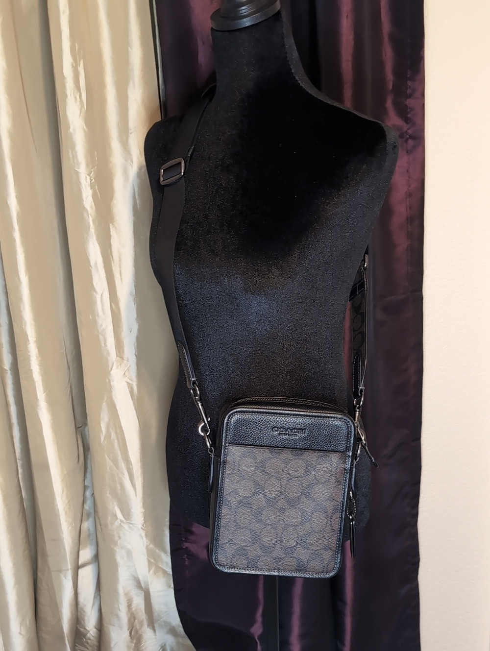Coach Sullivan Brown Signature Canvas and Black Leather Crossbody